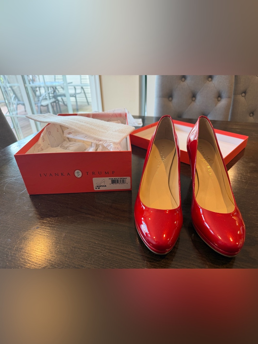 Ivanka Trump Sophia Red Patent Round-Toe Platform Pumps BNWB